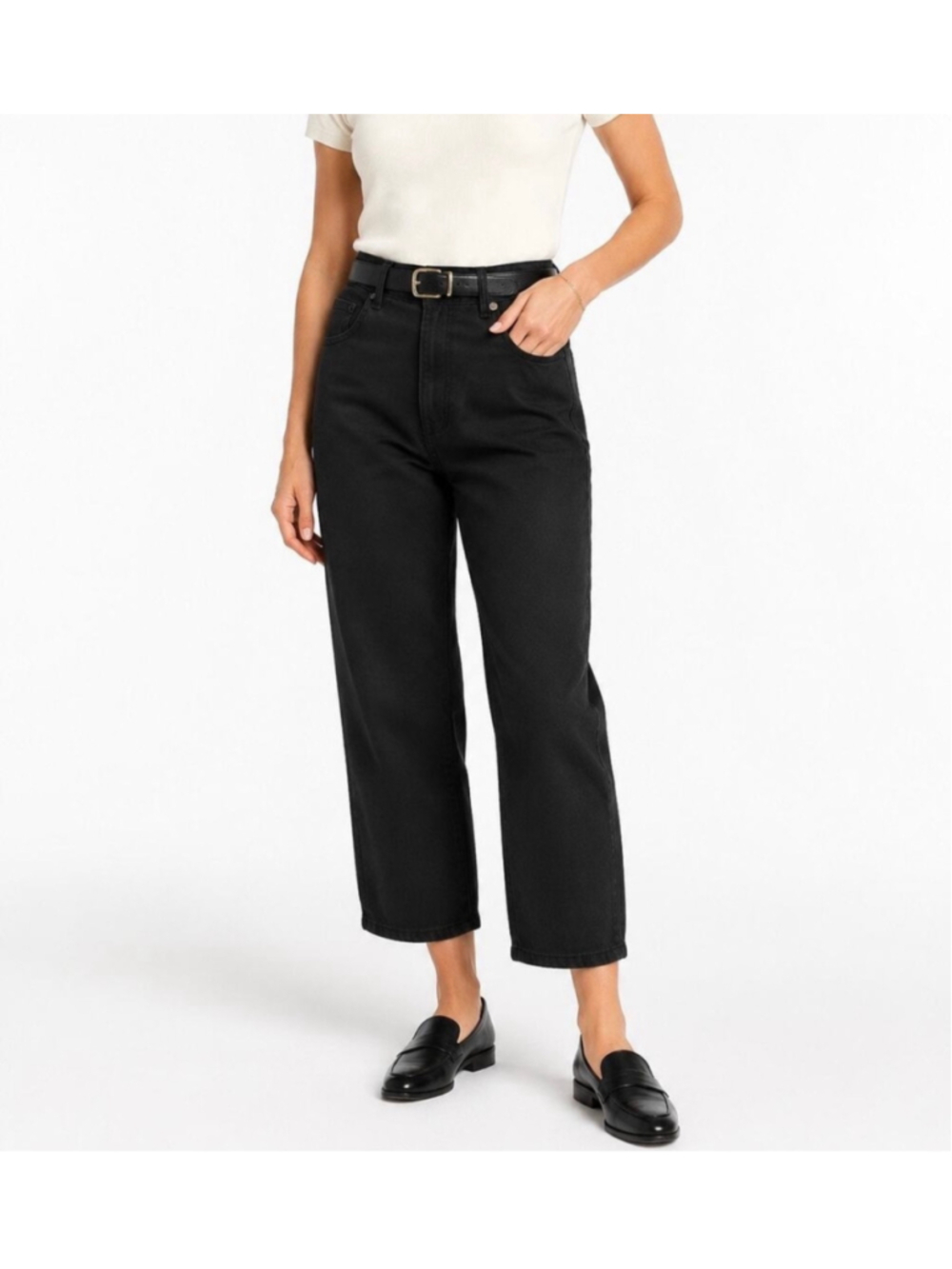 Quince Black Cotton Stretch Cotton Twill Straight Leg Crop Pants Women's Size 12